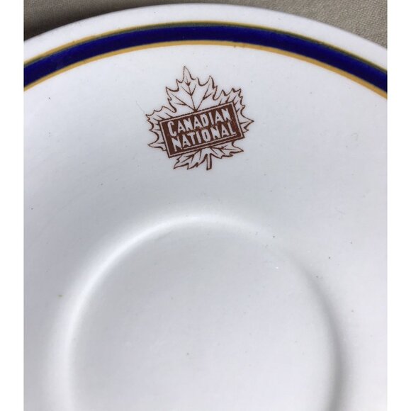 Canadian National CNR Maple Leaf Box Logo Dining Car 5.75” Plate Navy Stripe - Picture 2 of 5